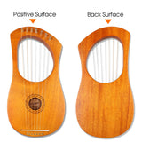 Mr.Power 7 Metal Strings Lyre Harp Ancient Greece Style Harps with Tuning Wrench, Extra String Set, Cleaning Cloth, Black Carry Bag (7 String, Natural Wood)