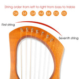 Mr.Power 7 Metal Strings Lyre Harp Ancient Greece Style Harps with Tuning Wrench, Extra String Set, Cleaning Cloth, Black Carry Bag (7 String, Natural Wood)