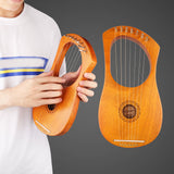 Mr.Power 7 Metal Strings Lyre Harp Ancient Greece Style Harps with Tuning Wrench, Extra String Set, Cleaning Cloth, Black Carry Bag (7 String, Natural Wood)