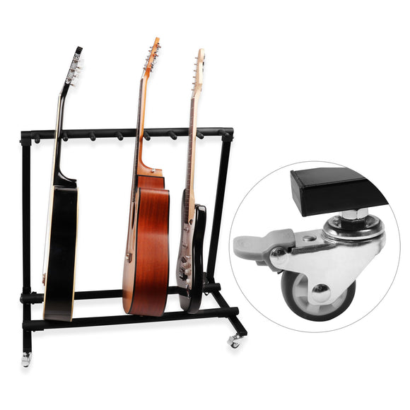 Mr.Power Guitar Rolling Stand Multiple Instrument Stage Studio Display Rack Movable (7 Holder)